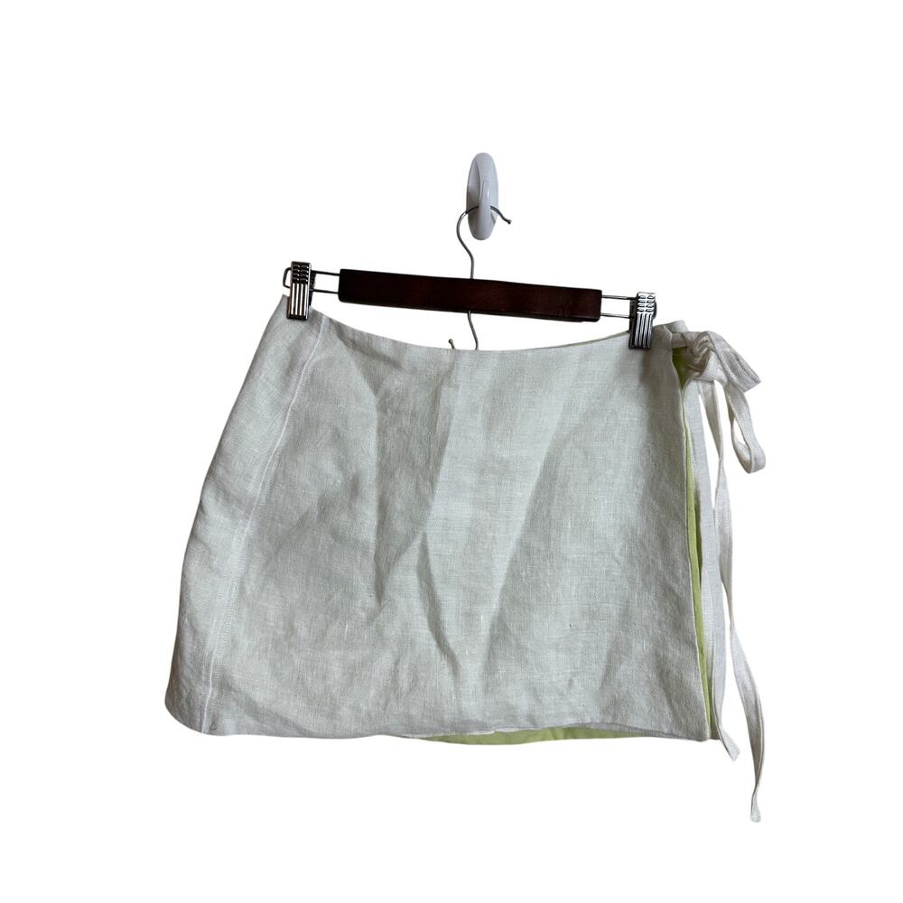 Stickybaby NYC White Green Linen Mini Skirt Womans Small